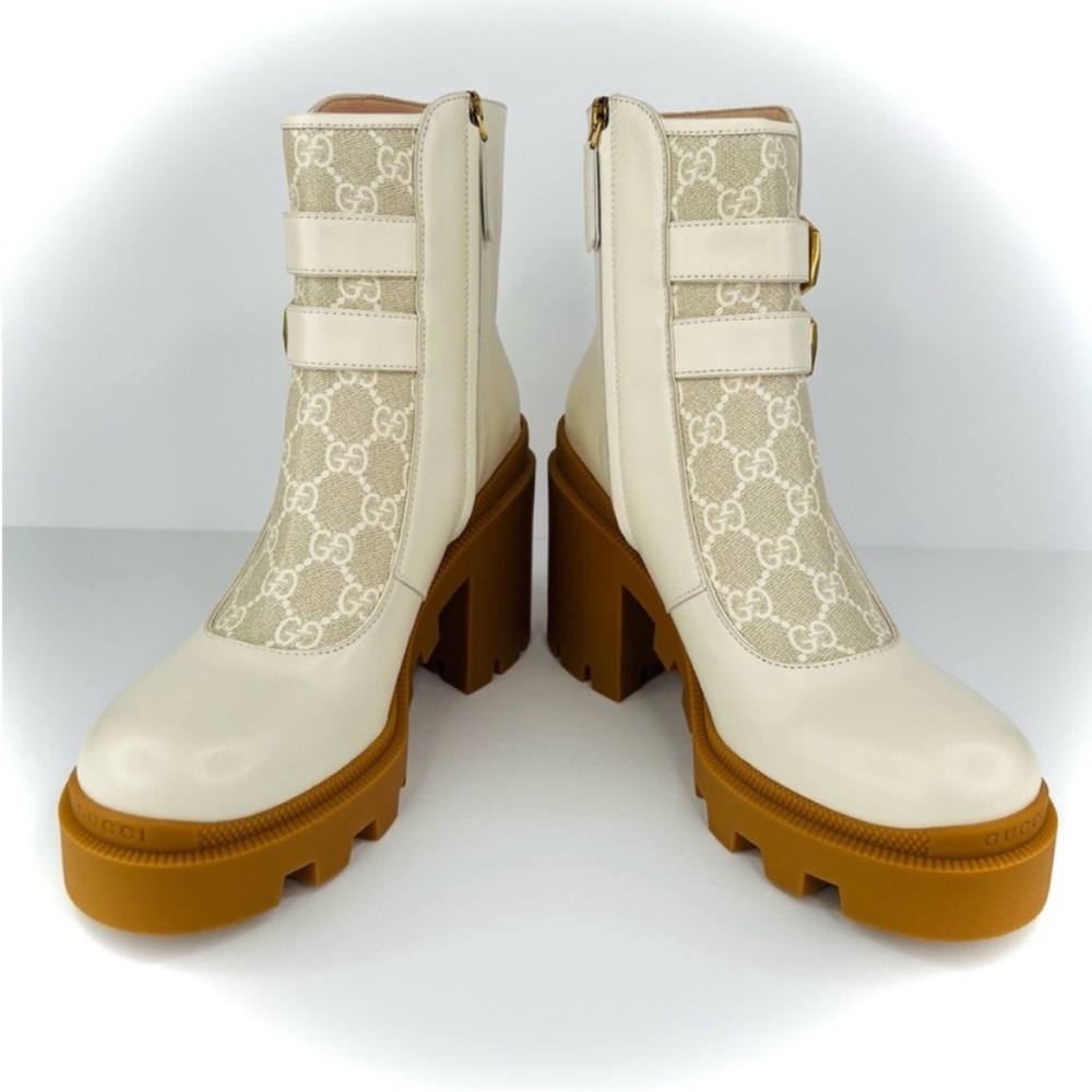 GUCCI Kensington GG Supreme Leather Crystal Buckle Platform Ankle Boots EU 41 - Picture 12 of 13